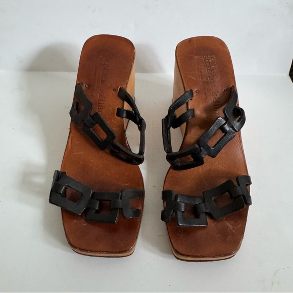 STEPHANE KELIAN ✨ leather Greek key woven wooden wedge sandals | sz 39 - Picture 6 of 8